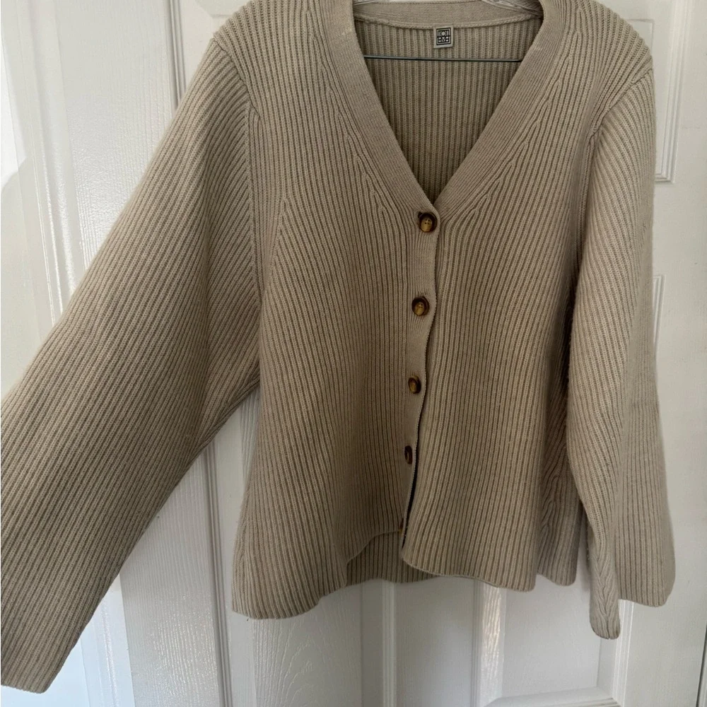 Women's Beige Toteme Cardigan Sweater - Picture 2 of 6